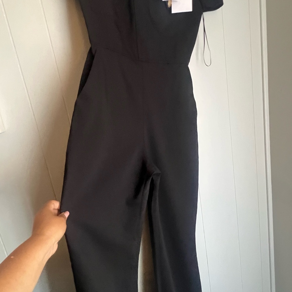 BALMAIN Black Off-Shoulder Jumpsuit with Gold Buttons - Picture 7 of 10